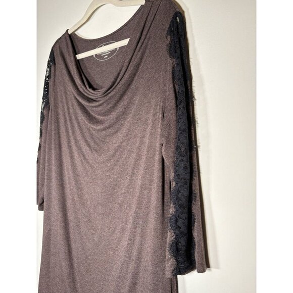 SOMA Brown Cowl Neck Loungewear Black Lace Insets Soft Classic Size Large - Picture 2 of 5